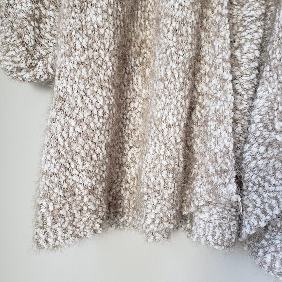 Beige-Taupe Fuzzy Knit Open Front Draped Cocoon Cardigan - Picture 11 of 15